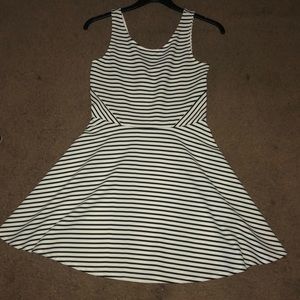 Black and white horizontal striped skater dress